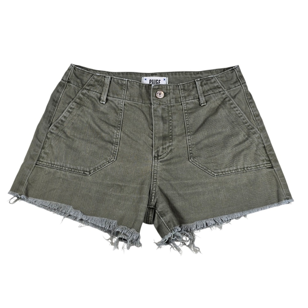 PAIGE Mayslie‎ Olive Green Cut Off Raw Frayed Hem Casual Utility Shorts- Size 26